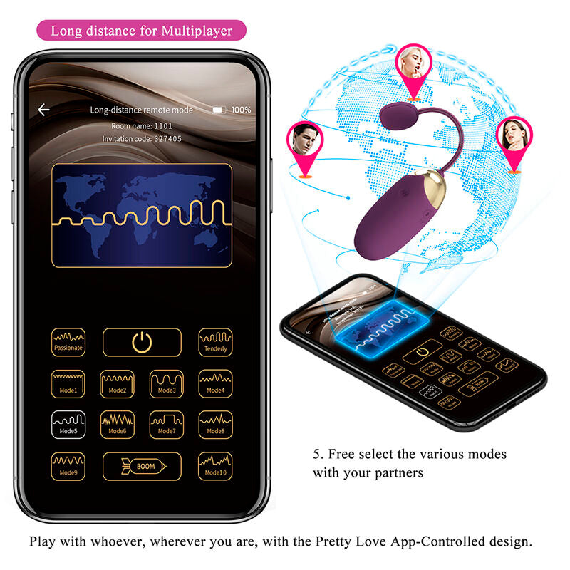 PRETTY LOVE - VIBRATEUR ŒUF À PROFONDEUR KLAY CONTRÔLÉ PAR APPLICATION VIOLET