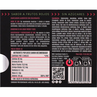 WUG Climax - Chewing-gum fonctionnel à base de maca, de damiana et de ginseng pour stimuler le désir et la vitalité intime. Plaquette thermoformée de 8 unités.