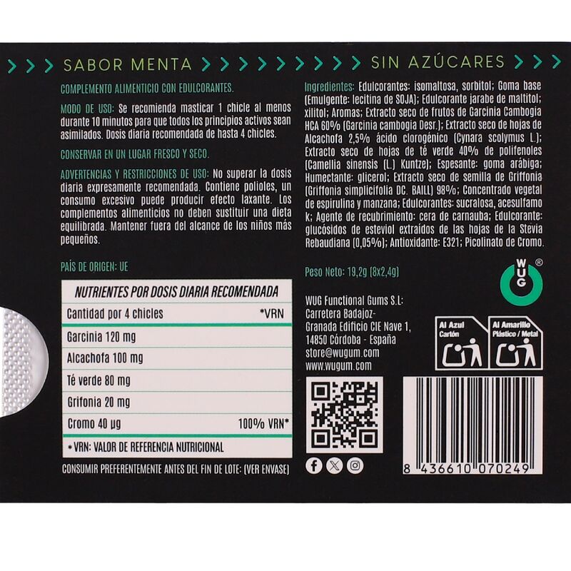 WUG Diet - Contrôle de l'appétit et réduction du grignotage - Plaquette thermoformée de 8 unités