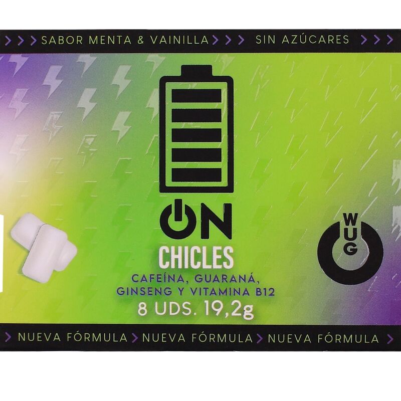 WUG on – Énergie instantanée en chewing-gum, plaquette thermoformée de 8 unités