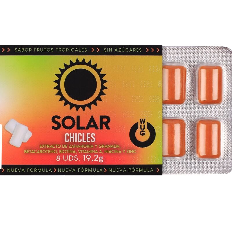WUG Solar – Le chewing-gum qui prépare votre peau au soleil. Plaquette de 8 unités