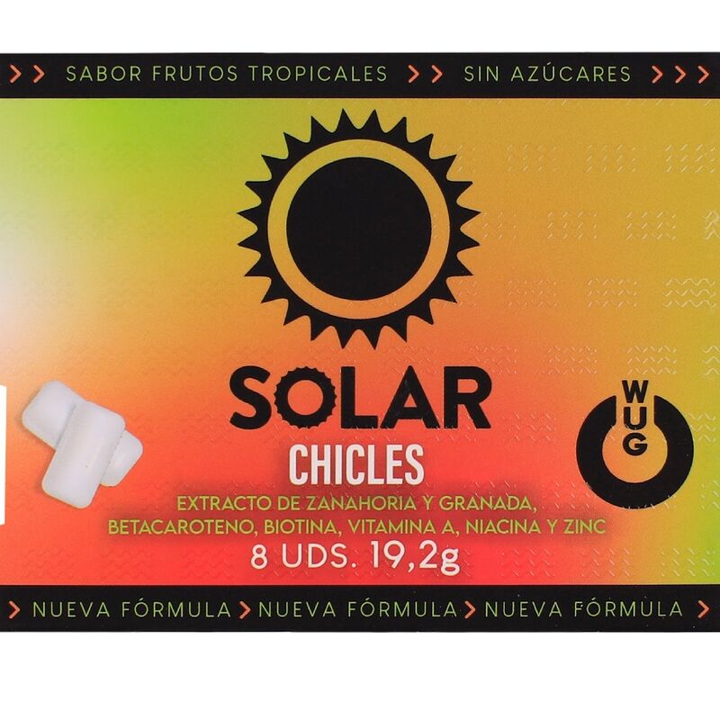 WUG Solar – Le chewing-gum qui prépare votre peau au soleil. Plaquette de 8 unités