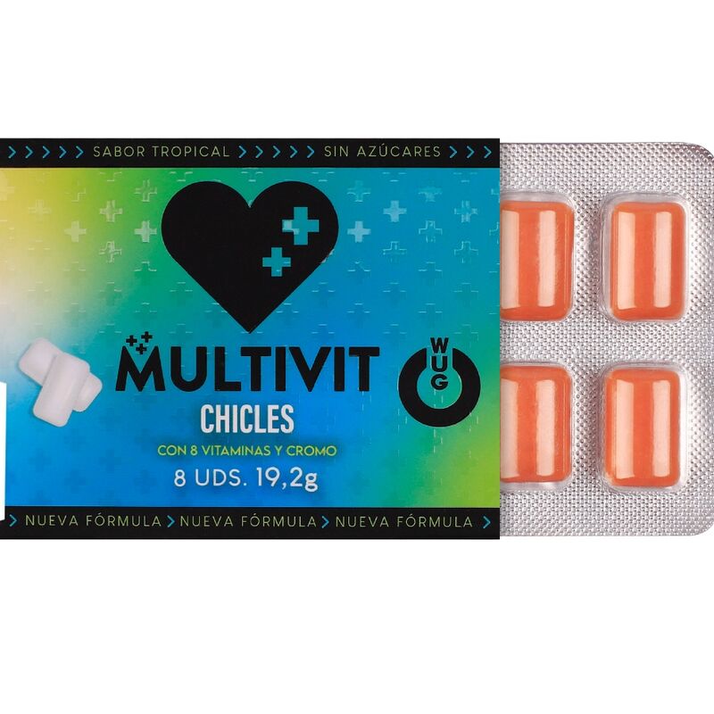WUG Multivit - Le chewing-gum fonctionnel qui renforce vos défenses immunitaires au quotidien. Plaquette de 8 unités