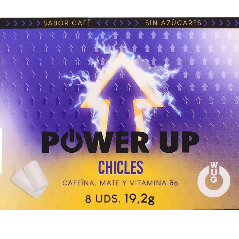 WUG Power Up - Chewing-gum énergisant pour la concentration et l'endurance - Plaquette thermoformée de 8 unités