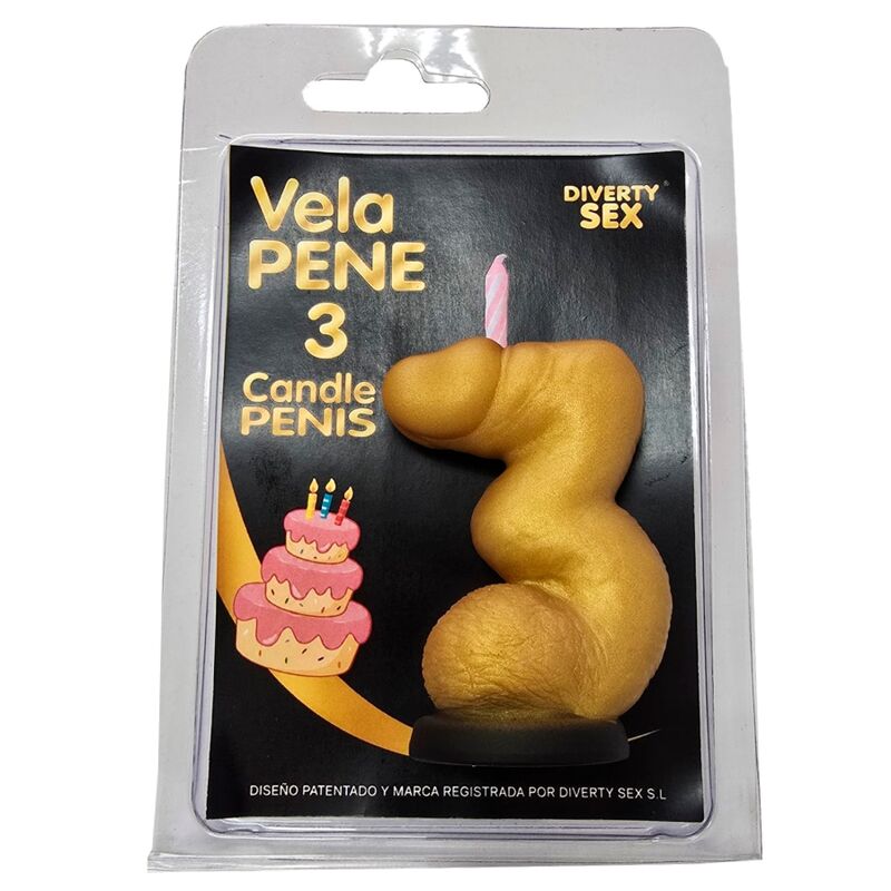 DIABLO PICANTE - BOUGIE PÉNIS EN FORME DE CHIFFRE 3 COULEUR OR