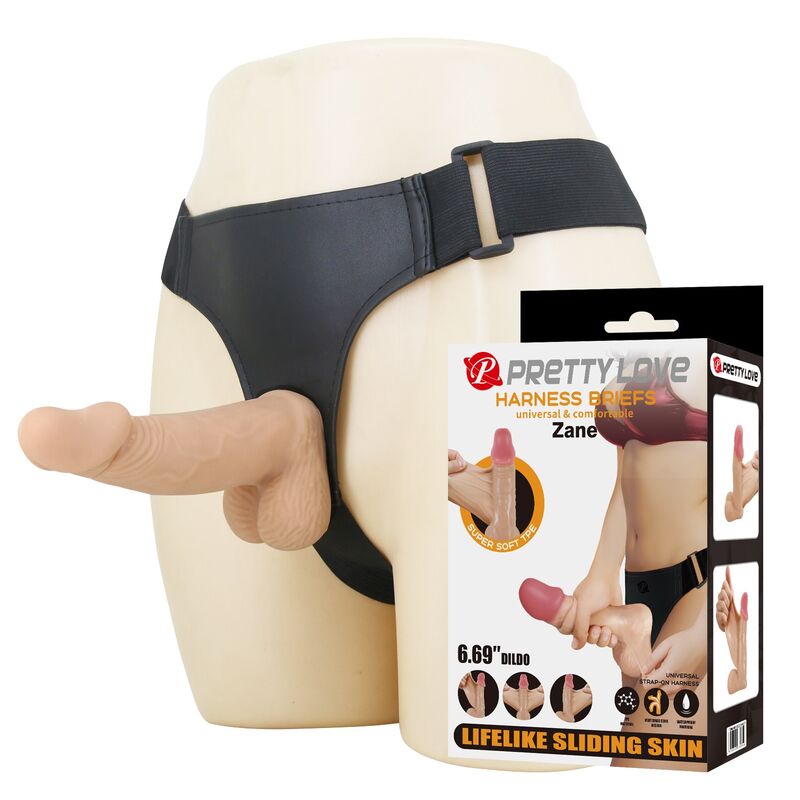 PRETTY LOVE - HARNAIS ZANE AVEC GODEMICHET FLEXIBLE 17 CM Ø 4,3 CM NATUREL