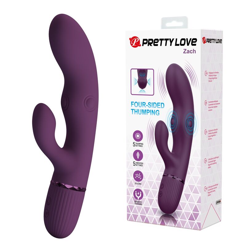 PRETTY LOVE - ZACH VIBRATEUR LAPIN RECHARGEABLE À POUSSER 5+5 FONCTIONS