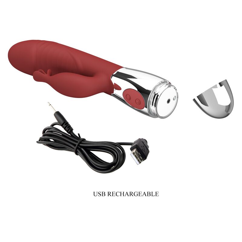 PRETTY LOVE - VIBRATEUR LAPIN EN PLANTES DE ROSE 30 FONCTIONS RECHARGEABLE USB ROUGE
