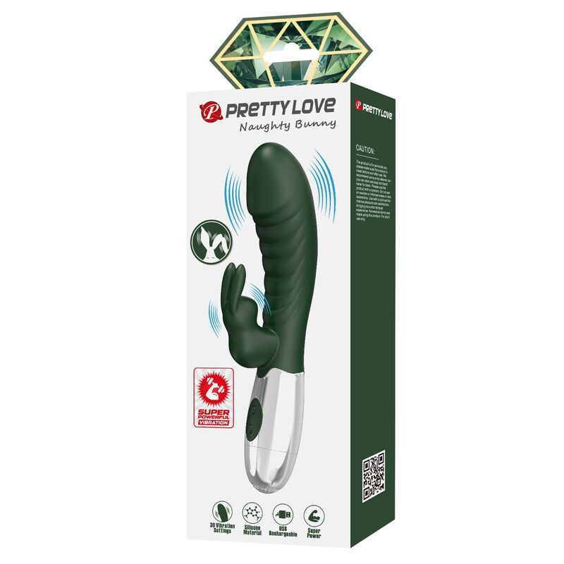PRETTY LOVE - VIBRATEUR LAPIN COQUIN 30 FONCTIONS RECHARGEABLE USB VERT