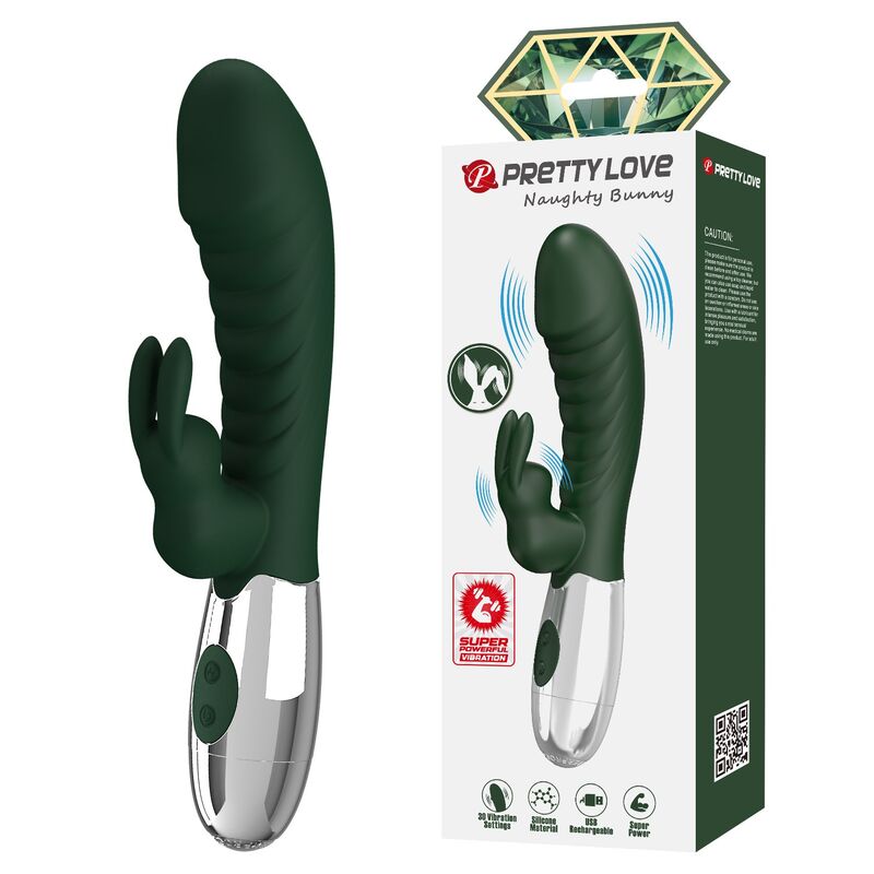 PRETTY LOVE - VIBRATEUR LAPIN COQUIN 30 FONCTIONS RECHARGEABLE USB VERT