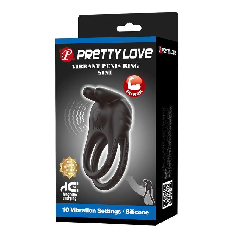PRETTY LOVE - SINI ANNEAU PÉNIS VIBRANT RECHARGEABLE 10 FONCTIONS NOIR