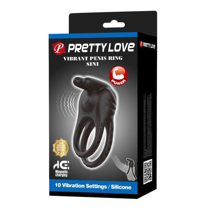 PRETTY LOVE - SINI ANNEAU PÉNIS VIBRANT RECHARGEABLE 10 FONCTIONS NOIR