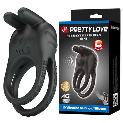 PRETTY LOVE - SINI ANNEAU PÉNIS VIBRANT RECHARGEABLE 10 FONCTIONS NOIR