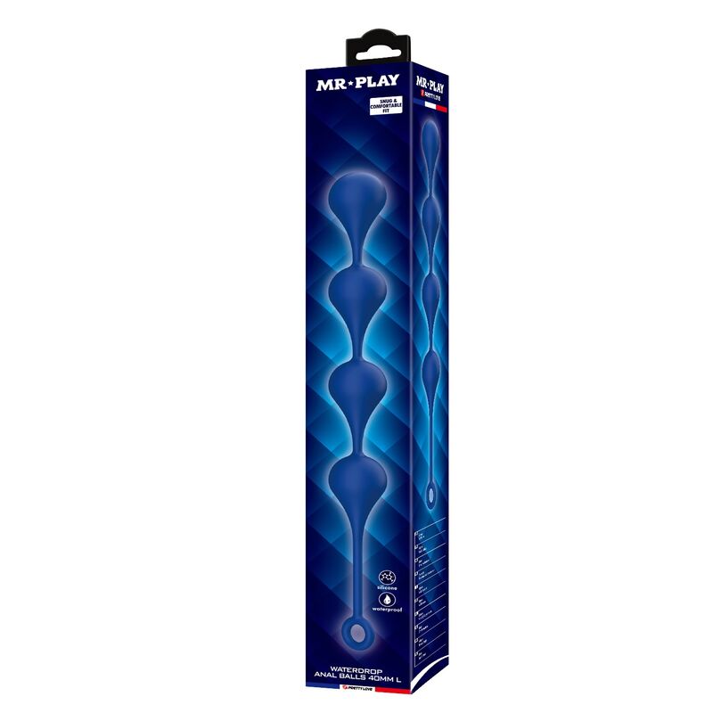 MR PLAY - PERLES ANALES EN SILICONE BLEU, TAILLE L (42,6 CM)