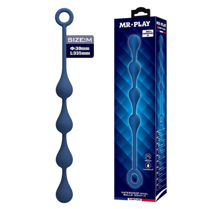 MR PLAY - PERLES ANALES EN SILICONE BLEU, TAILLE M (33 CM)