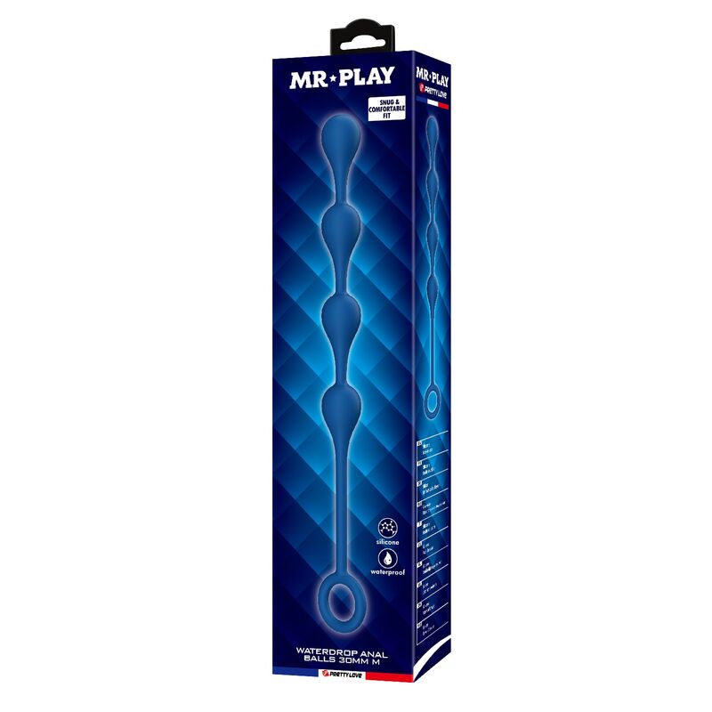 MR PLAY - PERLES ANALES EN SILICONE BLEU, TAILLE M (33 CM)