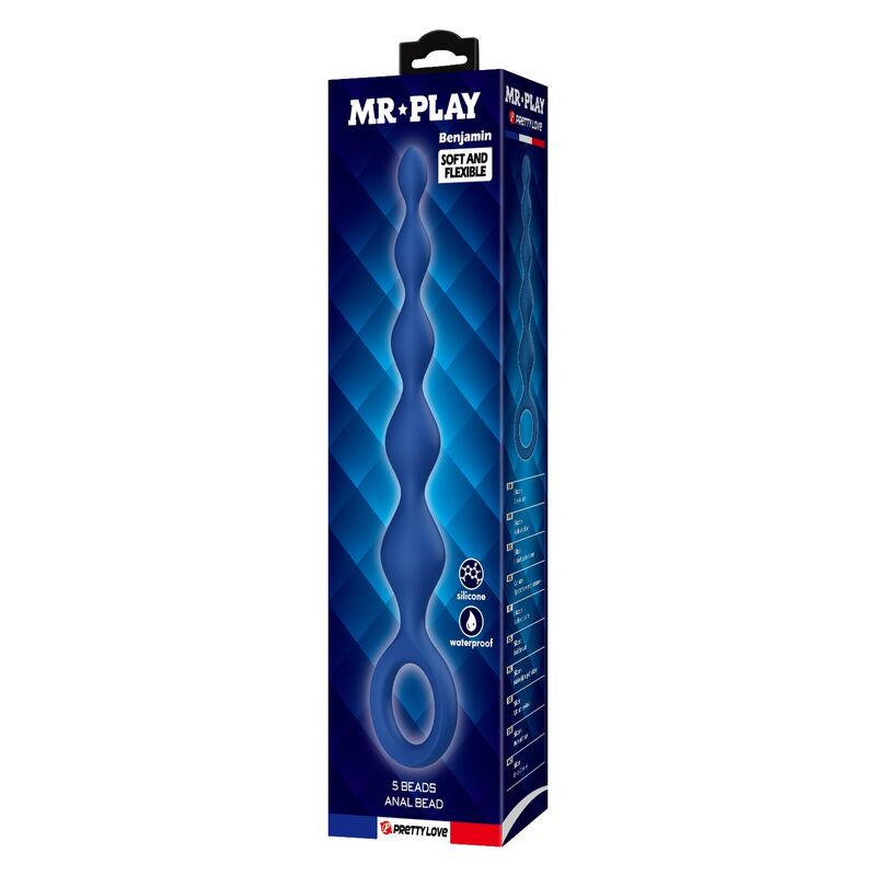 MR PLAY - PERLES ANALES EN SILICONE BLEU ET PLUG ANAL 20,4 CM