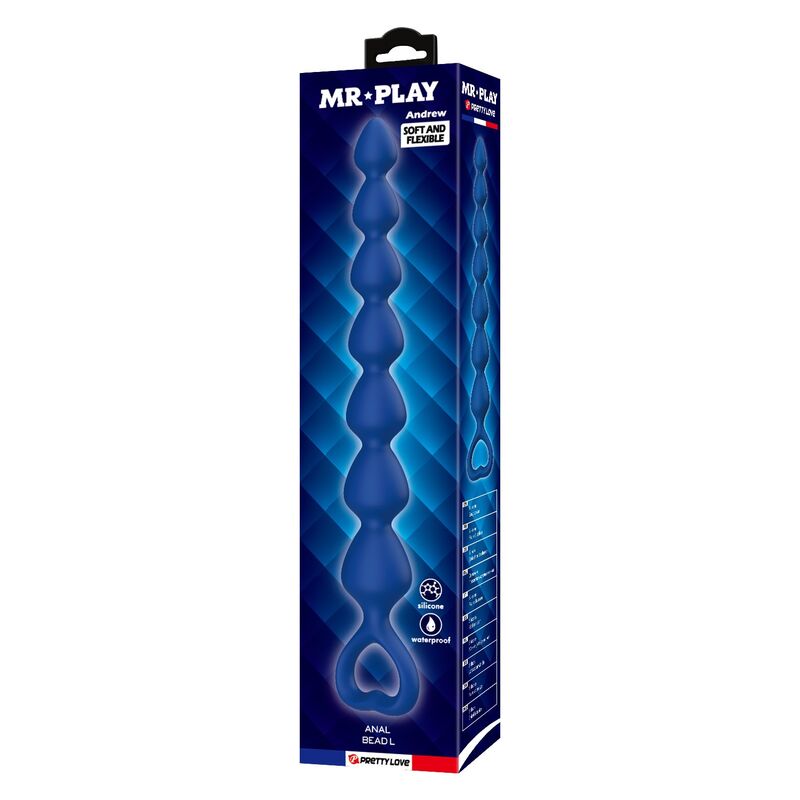 MR PLAY - PERLES ANALES EN SILICONE BLEU ET PLUG ANAL 26,7 CM