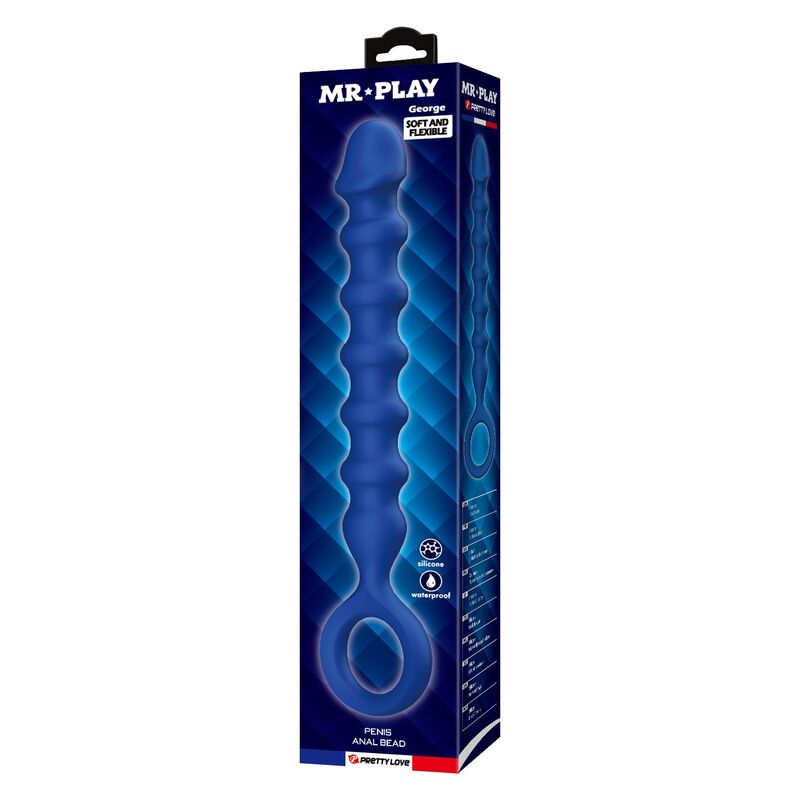 MR PLAY - PERLES ANALES EN SILICONE BLEU ET PLUG ANAL -Ø- 3,4 CM - 28,5 CM