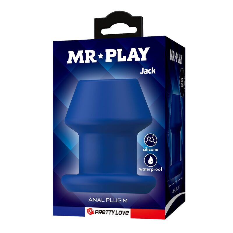 MR PLAY - JACK BLEU PLUG ANAL CREUX EN SILICONE, TAILLE M