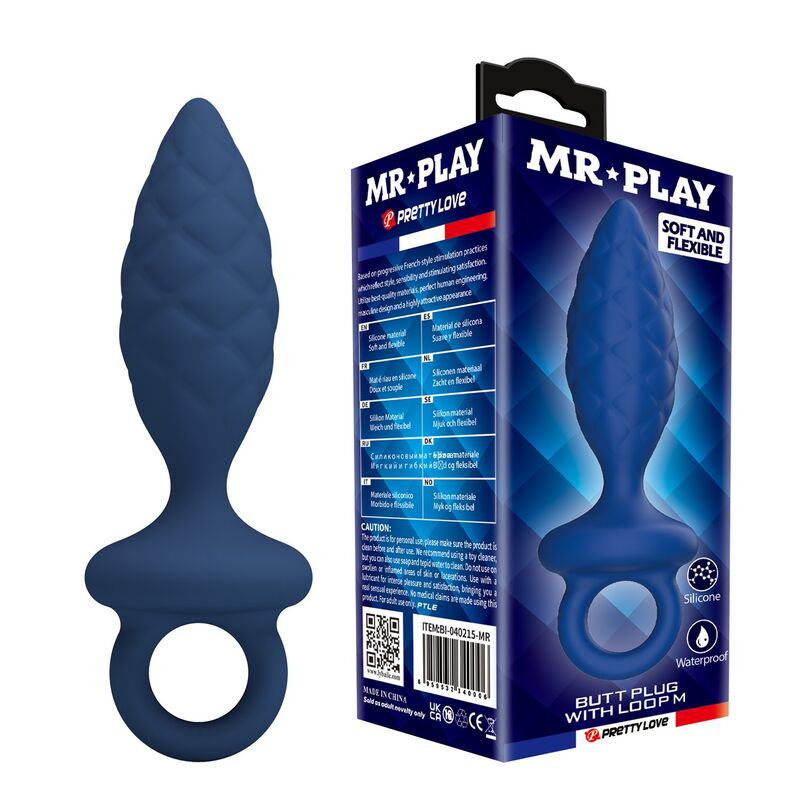 MR PLAY - PLUG ANAL TEXTURÉ AVEC ANNEAU BLEU M