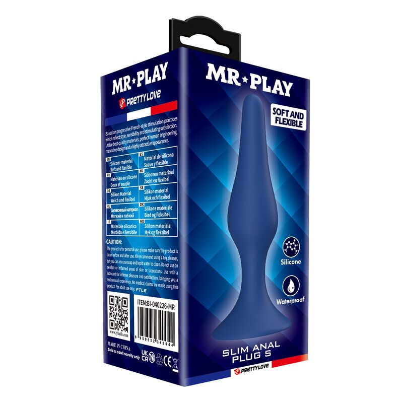 MR PLAY - PLUG ANAL FIN EN SILICONE BLEU TAILLE S
