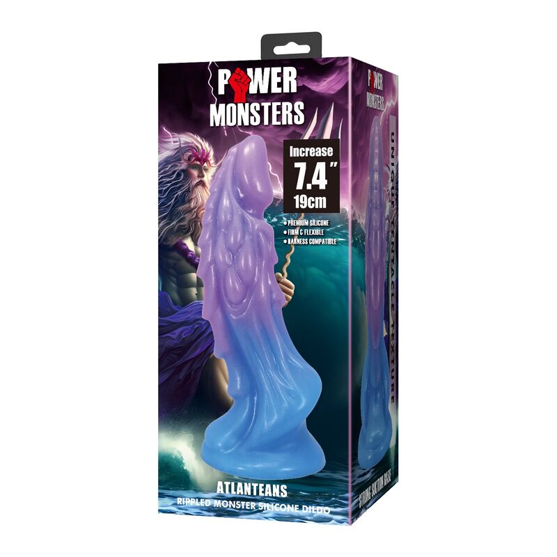 POWER MONSTERS - ATLANTIENS GODEMICHET RÉALISTE AVEC VENTOUSE 19 CM Ø 5 CM BLEU ET VIOLET