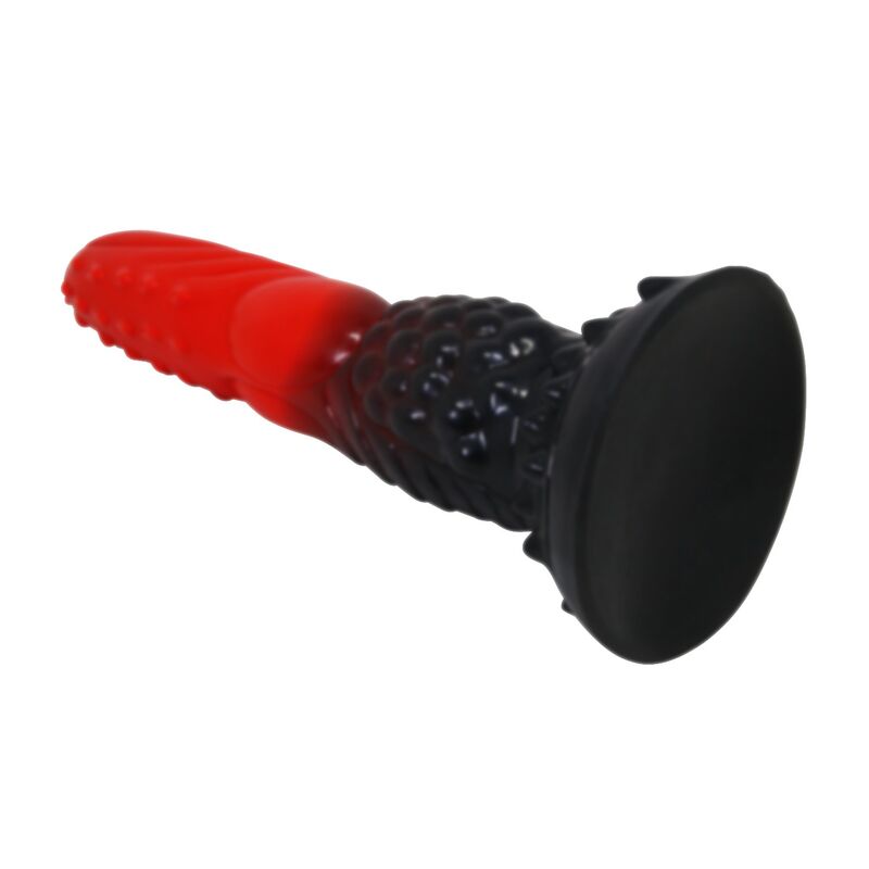 POWER MONSTERS - GODEMICHÉ FANTAISIE DRAGON DE FEU AVEC VENTOUSE 24,5 CM Ø 5,8 CM ROUGE ET NOIR