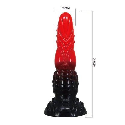 POWER MONSTERS - GODEMICHÉ FANTAISIE DRAGON DE FEU AVEC VENTOUSE 24,5 CM Ø 5,8 CM ROUGE ET NOIR