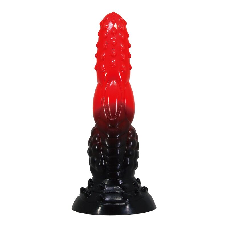 POWER MONSTERS - GODEMICHÉ FANTAISIE DRAGON DE FEU AVEC VENTOUSE 24,5 CM Ø 5,8 CM ROUGE ET NOIR