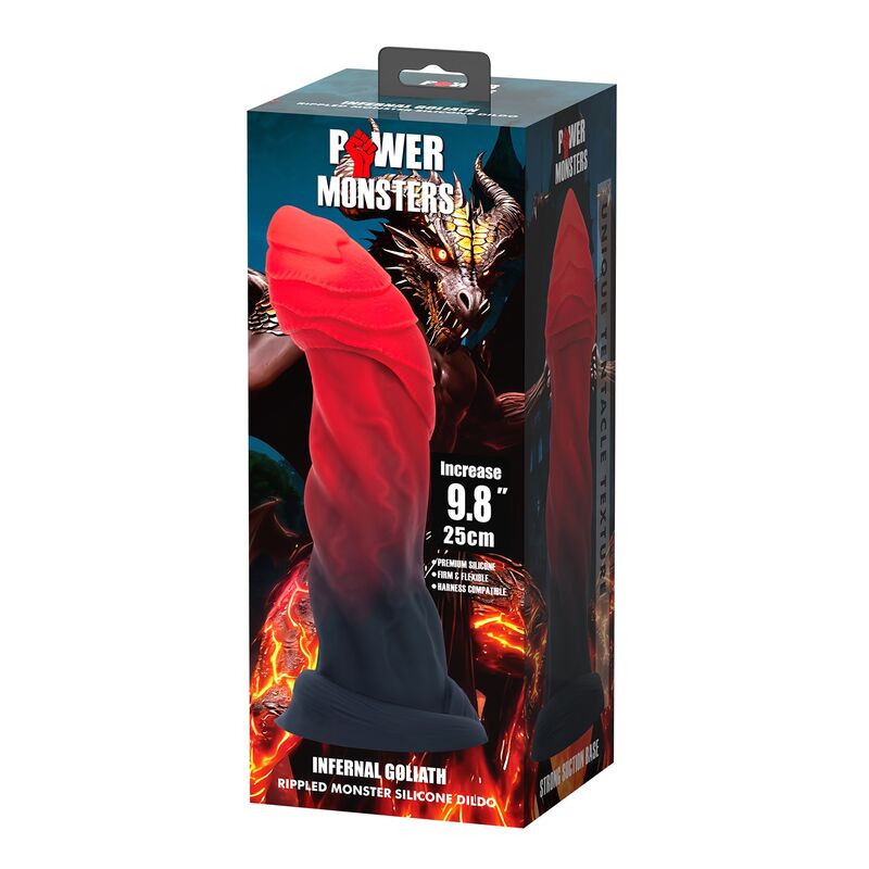 POWER MONSTERS - GOLIATH INFERNAL BICOLORE FANTASY GODEMICHET EN SILICONE 25 CM Ø 6 CM