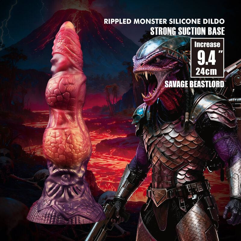 POWER MONSTERS - SAVAGE BEASTLORD TRICOLOR FANTASY GODEMICHET EN SILICONE 24 CM Ø 5 CM