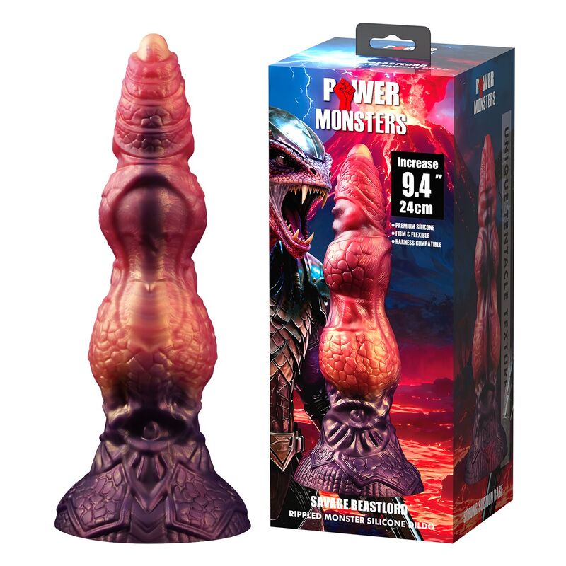 POWER MONSTERS - SAVAGE BEASTLORD TRICOLOR FANTASY GODEMICHET EN SILICONE 24 CM Ø 5 CM