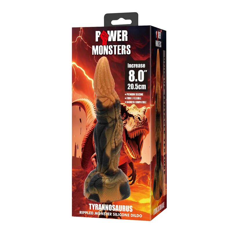 POWER MONSTERS - TYRANNOSAURE BICOLORE FANTASY GODEMICHET EN SILICONE 20,5 CM Ø 5 CM