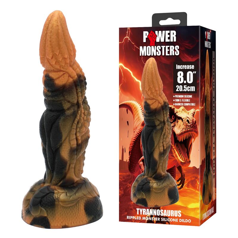 POWER MONSTERS - TYRANNOSAURE BICOLORE FANTASY GODEMICHET EN SILICONE 20,5 CM Ø 5 CM