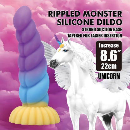 POWER MONSTERS - GODEMICHET EN SILICONE LICORNE TRICOLOR FANTASY 22 CM Ø 5 CM