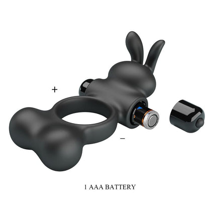 PRETTY LOVE - ANNEAU VIBRANT POUR PÉNIS AVEC STIMULATEUR LAPIN, 10 FONCTIONS, NOIR