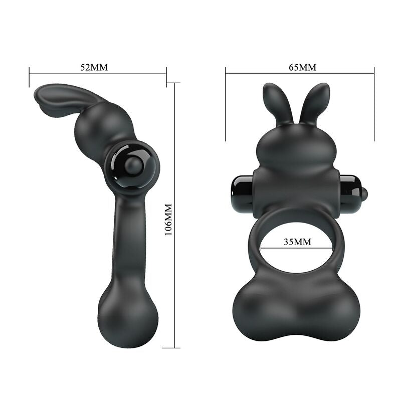 PRETTY LOVE - ANNEAU VIBRANT POUR PÉNIS AVEC STIMULATEUR LAPIN, 10 FONCTIONS, NOIR