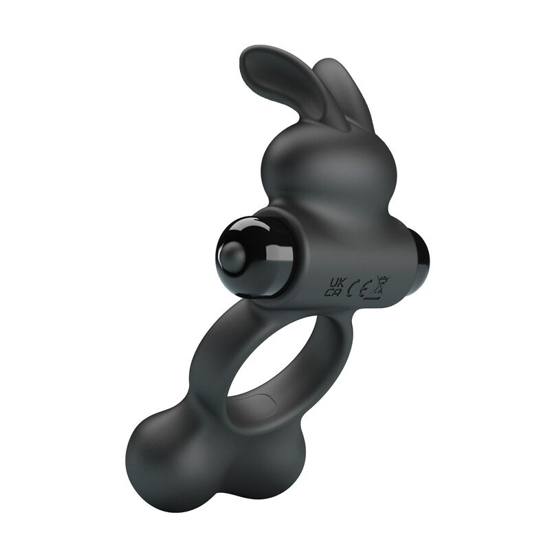 PRETTY LOVE - ANNEAU VIBRANT POUR PÉNIS AVEC STIMULATEUR LAPIN, 10 FONCTIONS, NOIR