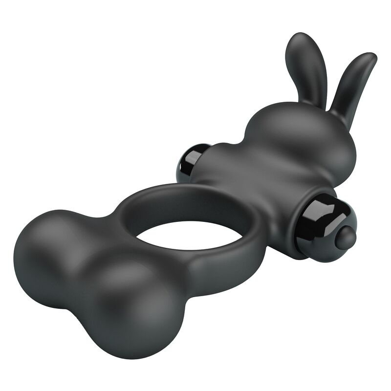 PRETTY LOVE - ANNEAU VIBRANT POUR PÉNIS AVEC STIMULATEUR LAPIN, 10 FONCTIONS, NOIR