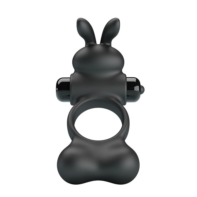 PRETTY LOVE - ANNEAU VIBRANT POUR PÉNIS AVEC STIMULATEUR LAPIN, 10 FONCTIONS, NOIR