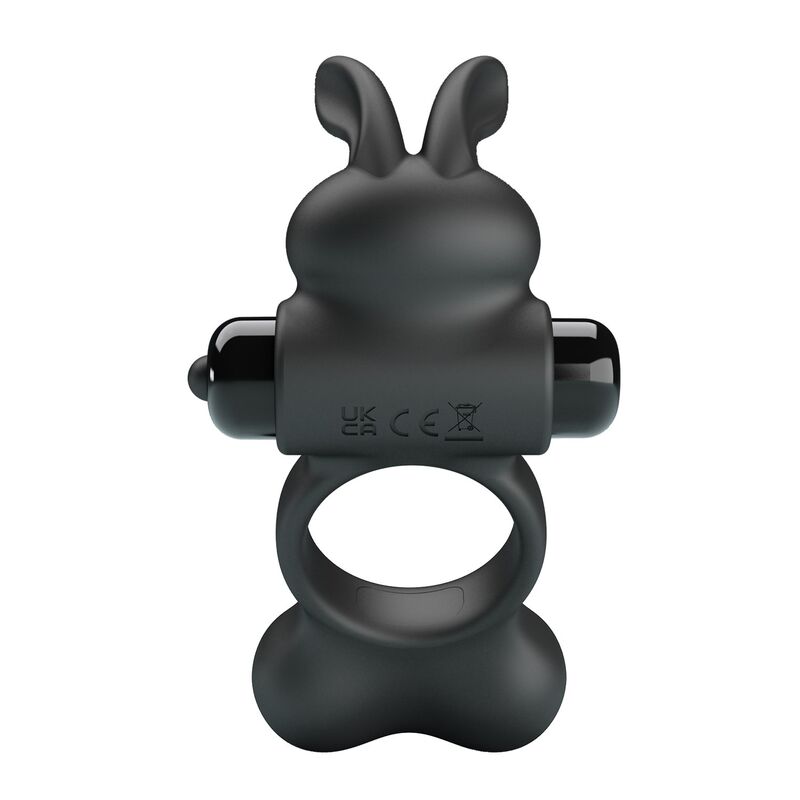 PRETTY LOVE - ANNEAU VIBRANT POUR PÉNIS AVEC STIMULATEUR LAPIN, 10 FONCTIONS, NOIR