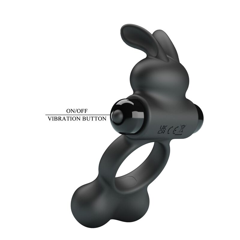 PRETTY LOVE - ANNEAU VIBRANT POUR PÉNIS AVEC STIMULATEUR LAPIN, 10 FONCTIONS, NOIR