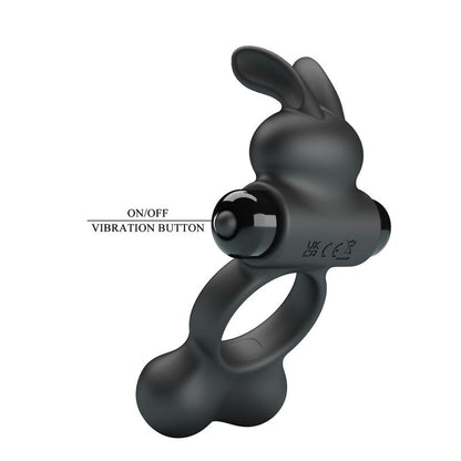 PRETTY LOVE - ANNEAU VIBRANT POUR PÉNIS AVEC STIMULATEUR LAPIN, 10 FONCTIONS, NOIR