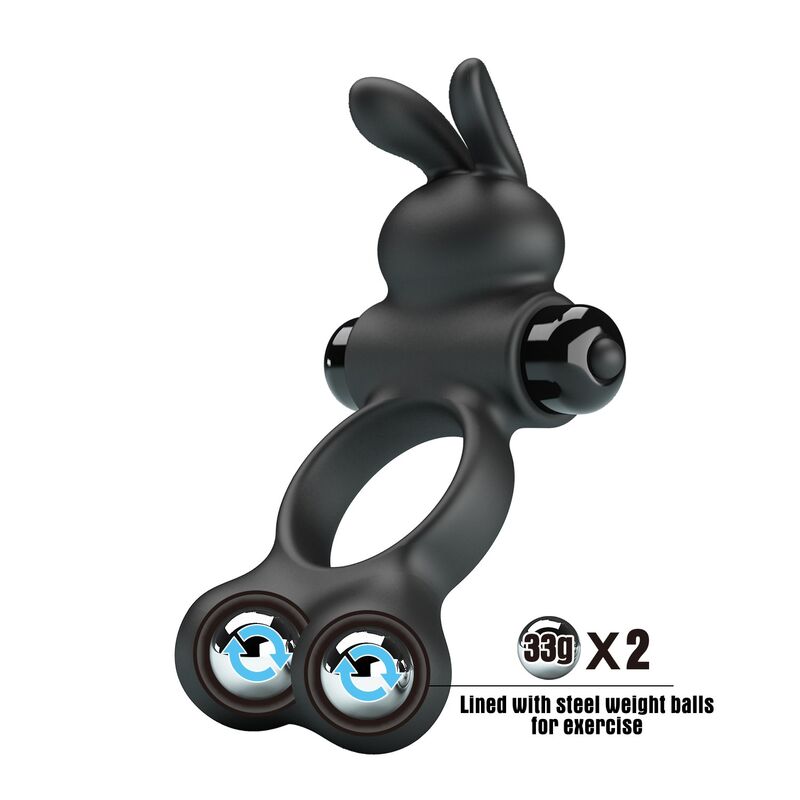 PRETTY LOVE - ANNEAU VIBRANT POUR PÉNIS AVEC STIMULATEUR LAPIN, 10 FONCTIONS, NOIR