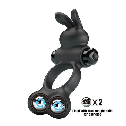 PRETTY LOVE - ANNEAU VIBRANT POUR PÉNIS AVEC STIMULATEUR LAPIN, 10 FONCTIONS, NOIR