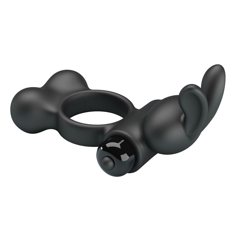 PRETTY LOVE - ANNEAU VIBRANT POUR PÉNIS AVEC STIMULATEUR LAPIN, 10 FONCTIONS, NOIR