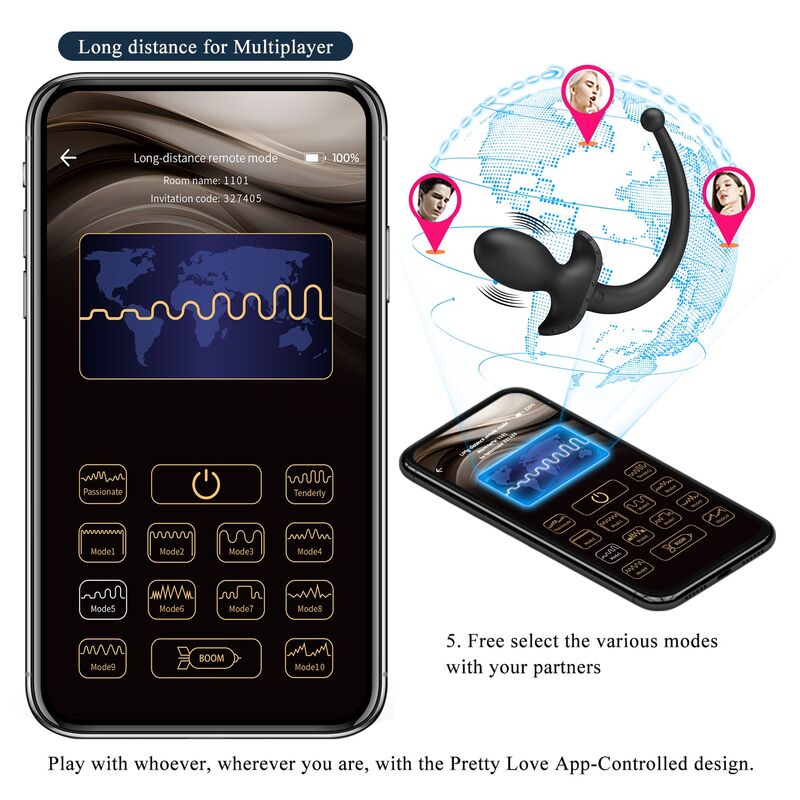 PRETTY LOVE - VIBRATEUR ANAL ET PÉRINÉUM NOIR CONTRÔLÉ PAR APPLICATION ANTHONY
