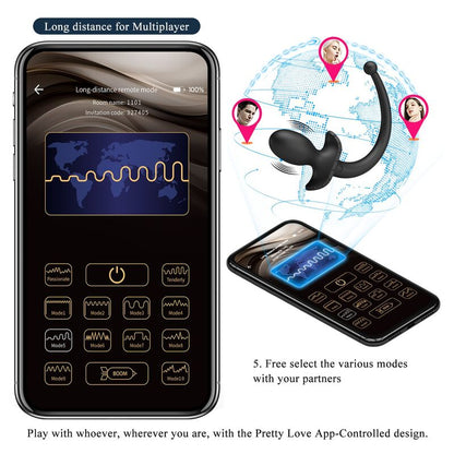 PRETTY LOVE - VIBRATEUR ANAL ET PÉRINÉUM NOIR CONTRÔLÉ PAR APPLICATION ANTHONY