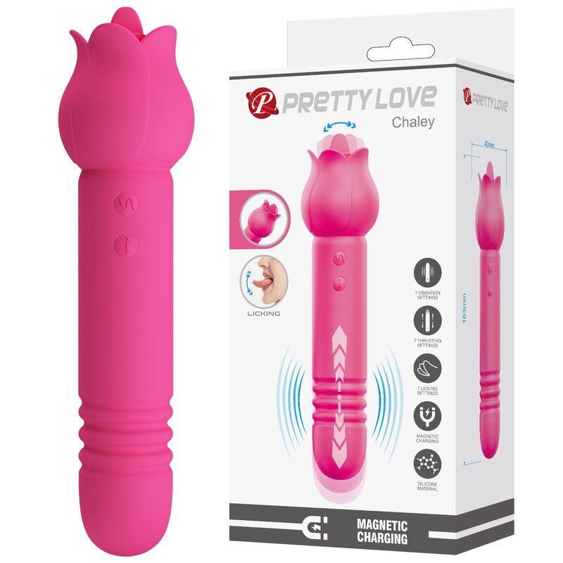 PRETTY LOVE - CHALEY VIBRATEUR RECHARGEABLE ROSE POUR LA STIMULATION ORALE, PAR POUSSOIR ET CLITORIALE